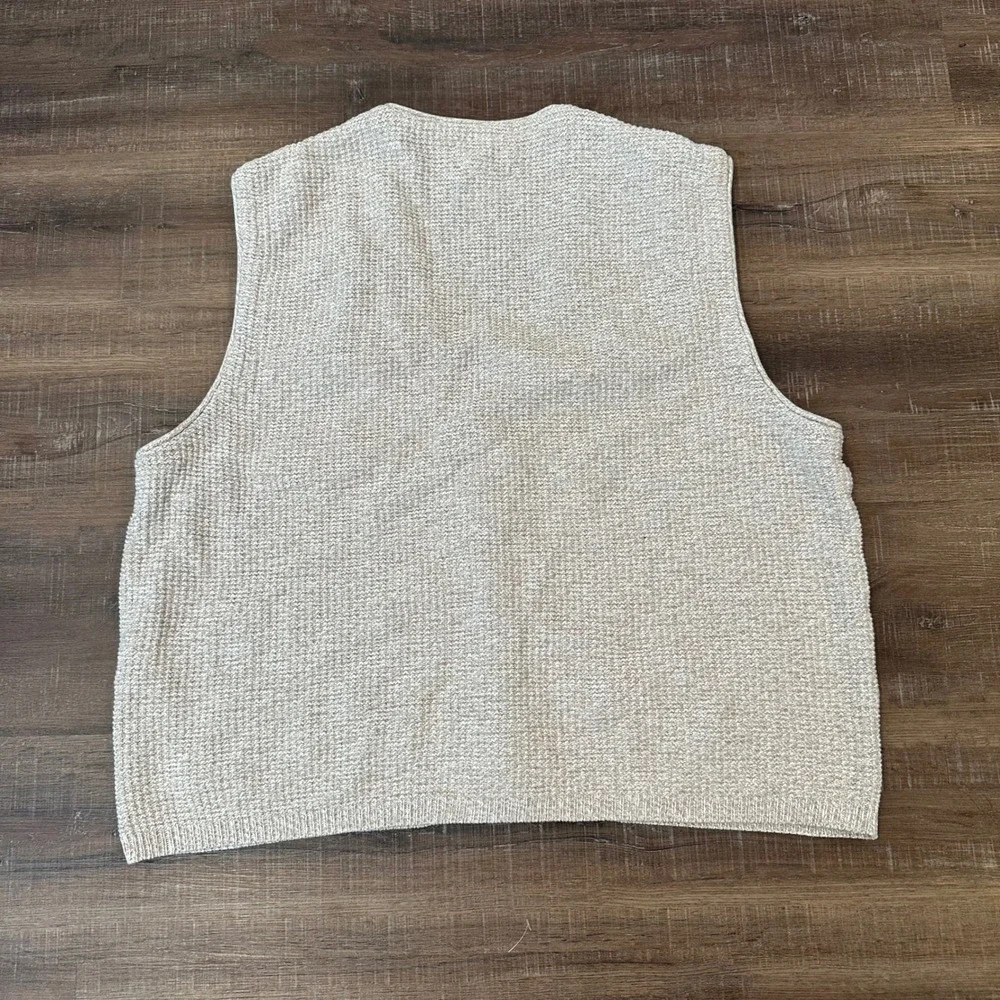 Eddie Bauer Mens Large Beige Cotton Knit Button Front Sweater Vest‎ Made in USA